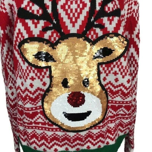 NO BOUNDARIES christmas sweater Sequin Reindeer CHRISTMAS size XXL (19) - Picture 2 of 4